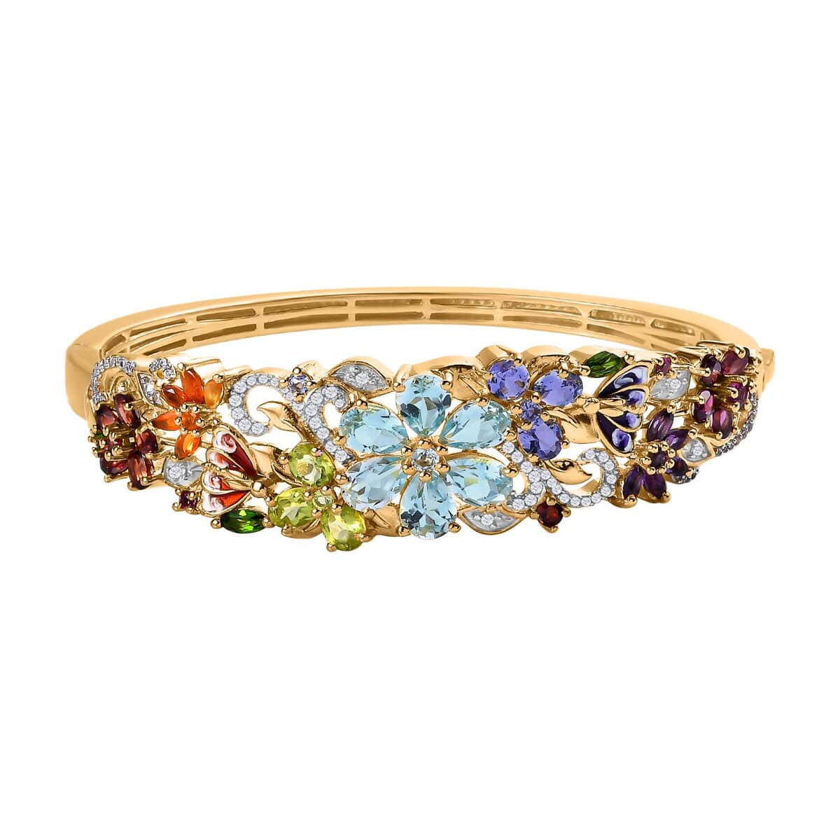 Multi Gemstone Floral Bangle Bracelet in Vermeil Yellow Gold Over Sterling Silver (7.25 In) 11.65 ctw image number 0