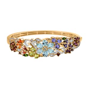 Multi Gemstone Floral Bangle Bracelet in Vermeil Yellow Gold Over Sterling Silver (7.25 In) 11.65 ctw