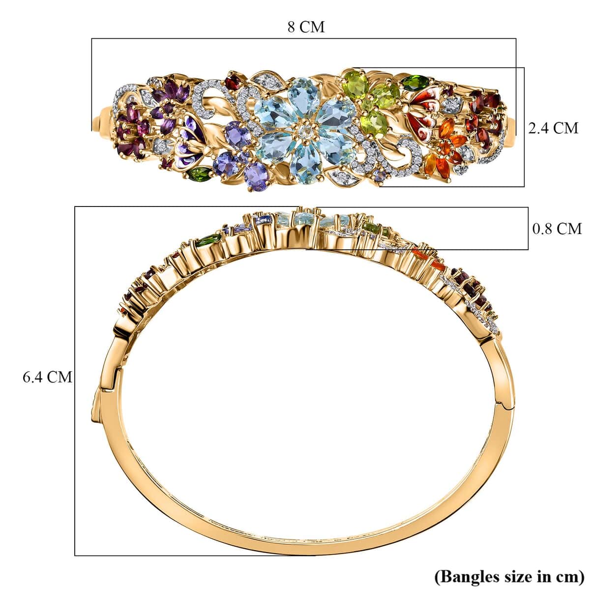 Multi Gemstone Floral Bangle Bracelet in Vermeil Yellow Gold Over Sterling Silver (7.25 In) 11.65 ctw image number 5