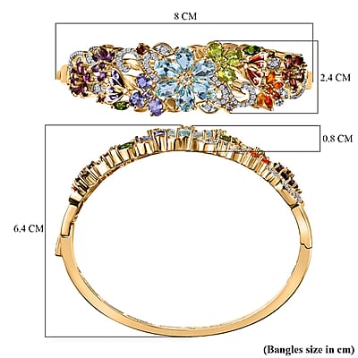 Multi Gemstone Floral Bangle Bracelet in Vermeil Yellow Gold Over Sterling Silver (7.25 In) 11.65 ctw