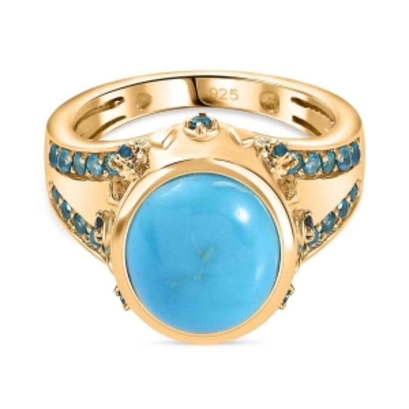 Premium Sleeping Beauty Turquoise and Neon Apatite 4.76 ctw Ring in Vermeil Yellow Gold Over Sterling Silver (Size 11.5) (7.04 g)