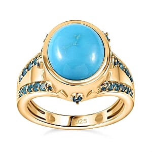 Premium Sleeping Beauty Turquoise and Neon Apatite 4.76 ctw Ring in Vermeil Yellow Gold Over Sterling Silver (Size 11.5) (7.04 g)