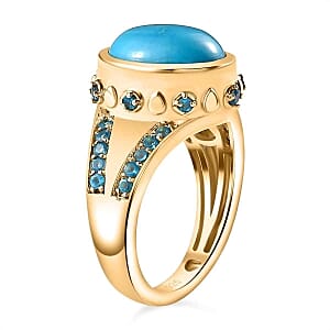 Premium Sleeping Beauty Turquoise and Neon Apatite 4.76 ctw Ring in Vermeil Yellow Gold Over Sterling Silver (Size 11.5) (7.04 g)