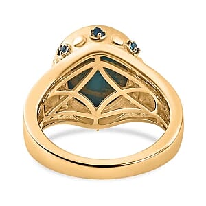 Premium Sleeping Beauty Turquoise and Neon Apatite 4.76 ctw Ring in Vermeil Yellow Gold Over Sterling Silver (Size 11.5) (7.04 g)