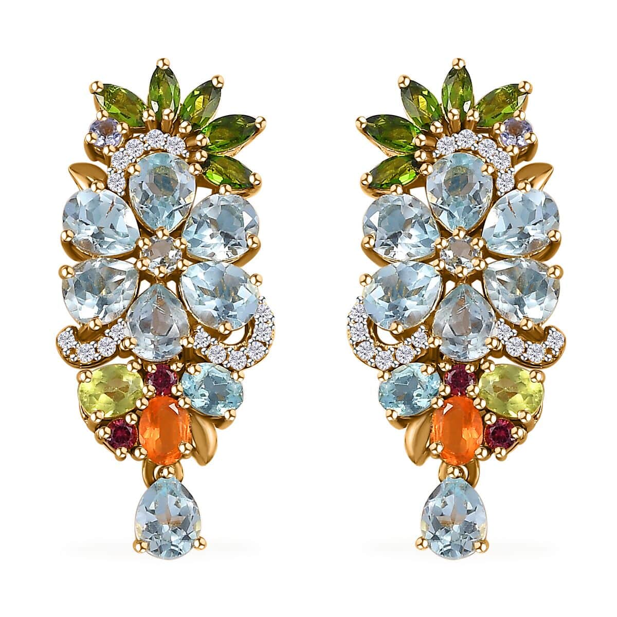 Multi Gemstone Floral Earrings in Vermeil Yellow Gold Over Sterling Silver 8.40 ctw image number 0