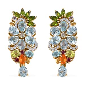 Multi Gemstone Floral Earrings in Vermeil Yellow Gold Over Sterling Silver 8.40 ctw