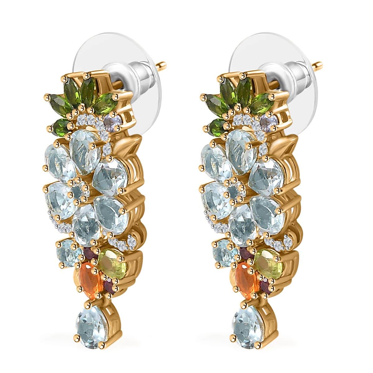 Multi Gemstone Floral Earrings in Vermeil Yellow Gold Over Sterling Silver 8.40 ctw image number 3