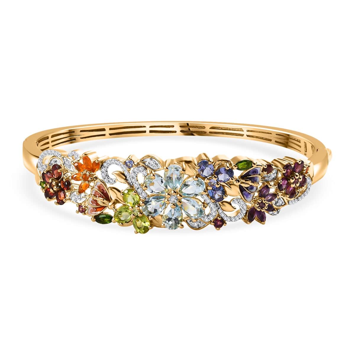 Multi Gemstone Floral Bangle Bracelet in Vermeil Yellow Gold Over Sterling Silver (8.00 In) 11.65 ctw image number 0