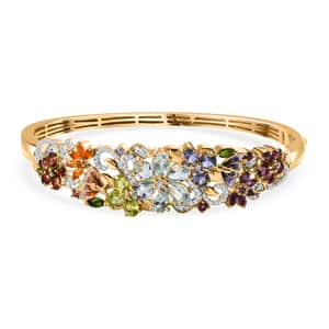 Multi Gemstone Floral Bangle Bracelet in Vermeil Yellow Gold Over Sterling Silver (8.00 In) 11.65 ctw