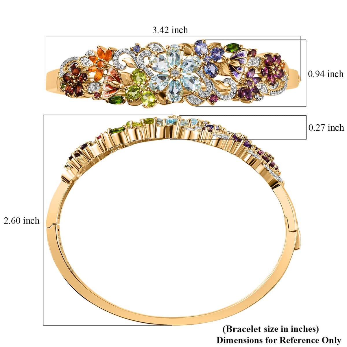 Multi Gemstone Floral Bangle Bracelet in Vermeil Yellow Gold Over Sterling Silver (8.00 In) 11.65 ctw image number 5