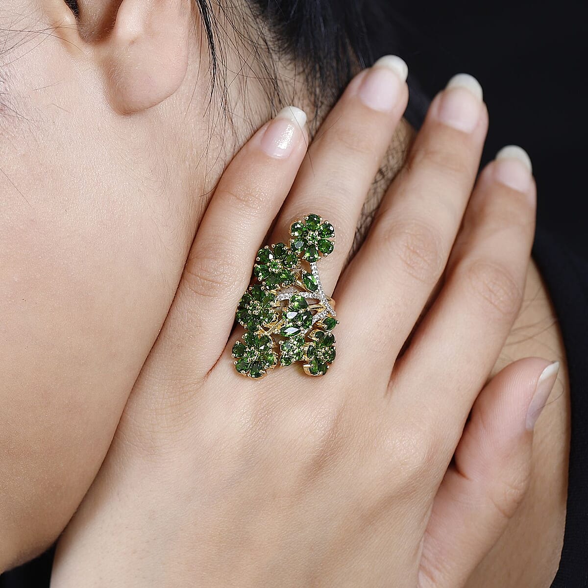 Pre Memorial Day TLV Chrome Diopside, White Zircon Floral Ring in Vermeil YG Over Sterling Silver (Size 10.0) (Del. in 8-10 Days) 7.00 ctw image number 2