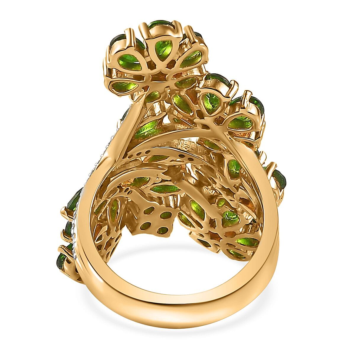 Chrome Diopside and White Zircon Floral Ring in Vermeil Yellow Gold Over Sterling Silver (Size 10.0) 7.00 ctw