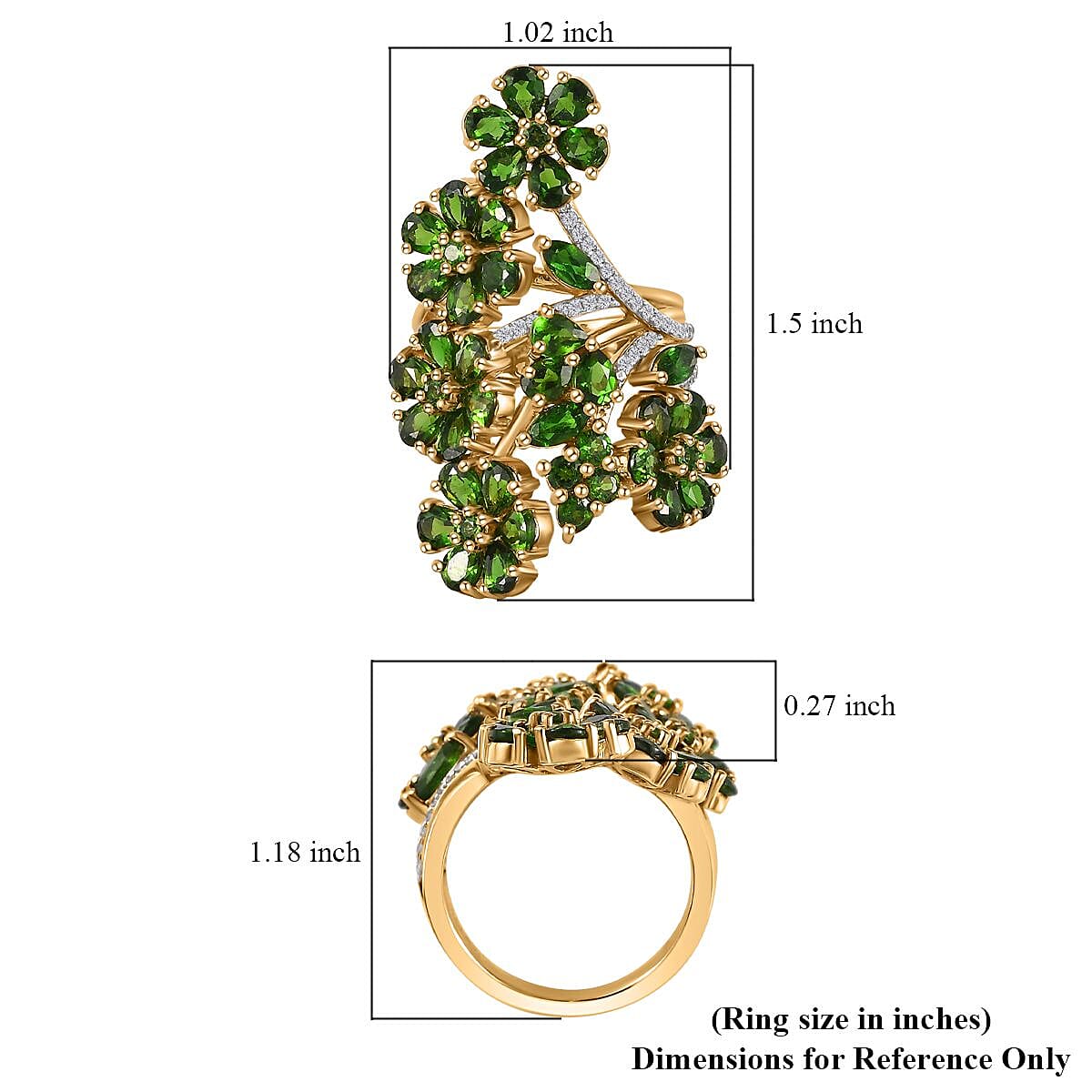 Chrome Diopside and White Zircon Floral Ring in Vermeil Yellow Gold Over Sterling Silver (Size 10.0) 7.00 ctw