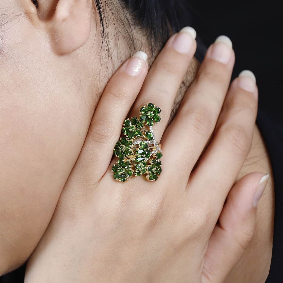 Chrome Diopside and White Zircon Floral Ring in Vermeil Yellow Gold Over Sterling Silver (Size 6.0) 7.00 ctw image number 2