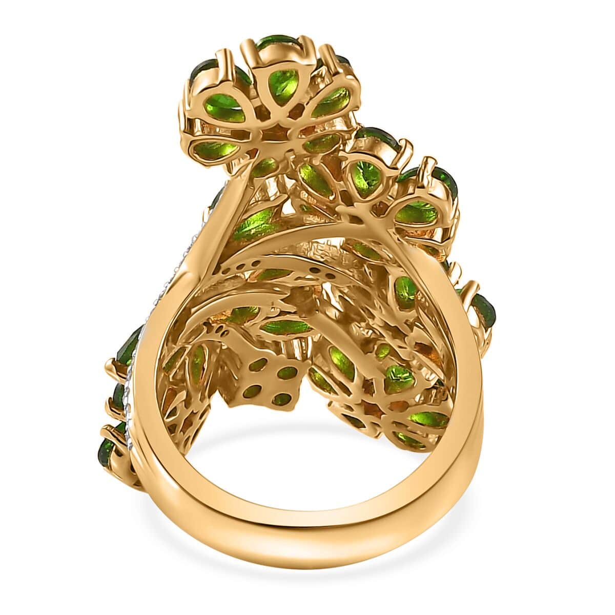 Chrome Diopside and White Zircon Floral Ring in Vermeil Yellow Gold Over Sterling Silver (Size 6.0) 7.00 ctw image number 4