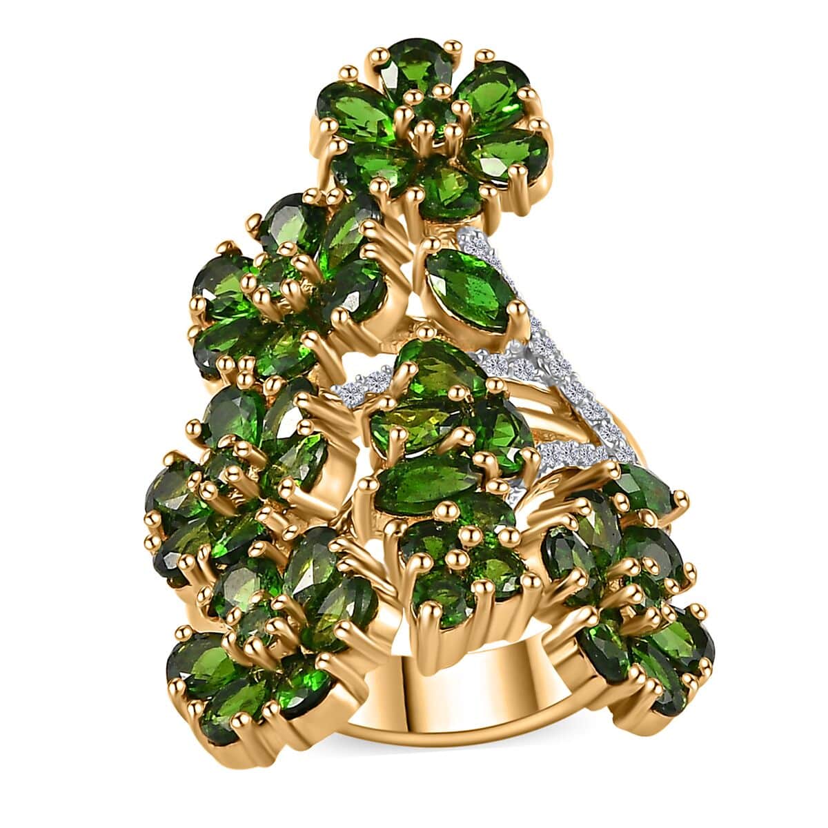 Chrome Diopside and White Zircon Floral Ring in Vermeil Yellow Gold Over Sterling Silver (Size 7.0) 7.00 ctw image number 0