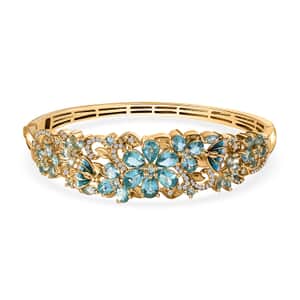 Betroka Blue Apatite and White Zircon Floral Bangle Bracelet in Vermeil Yellow Gold Over Sterling Silver (7.25 In) 11.10 ctw