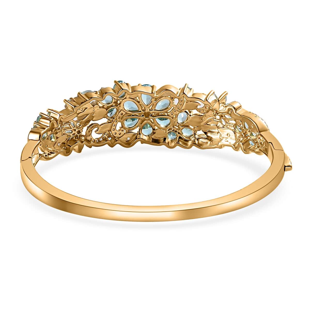 Betroka Blue Apatite and White Zircon Floral Bangle Bracelet in Vermeil Yellow Gold Over Sterling Silver (7.25 In) 11.10 ctw image number 4