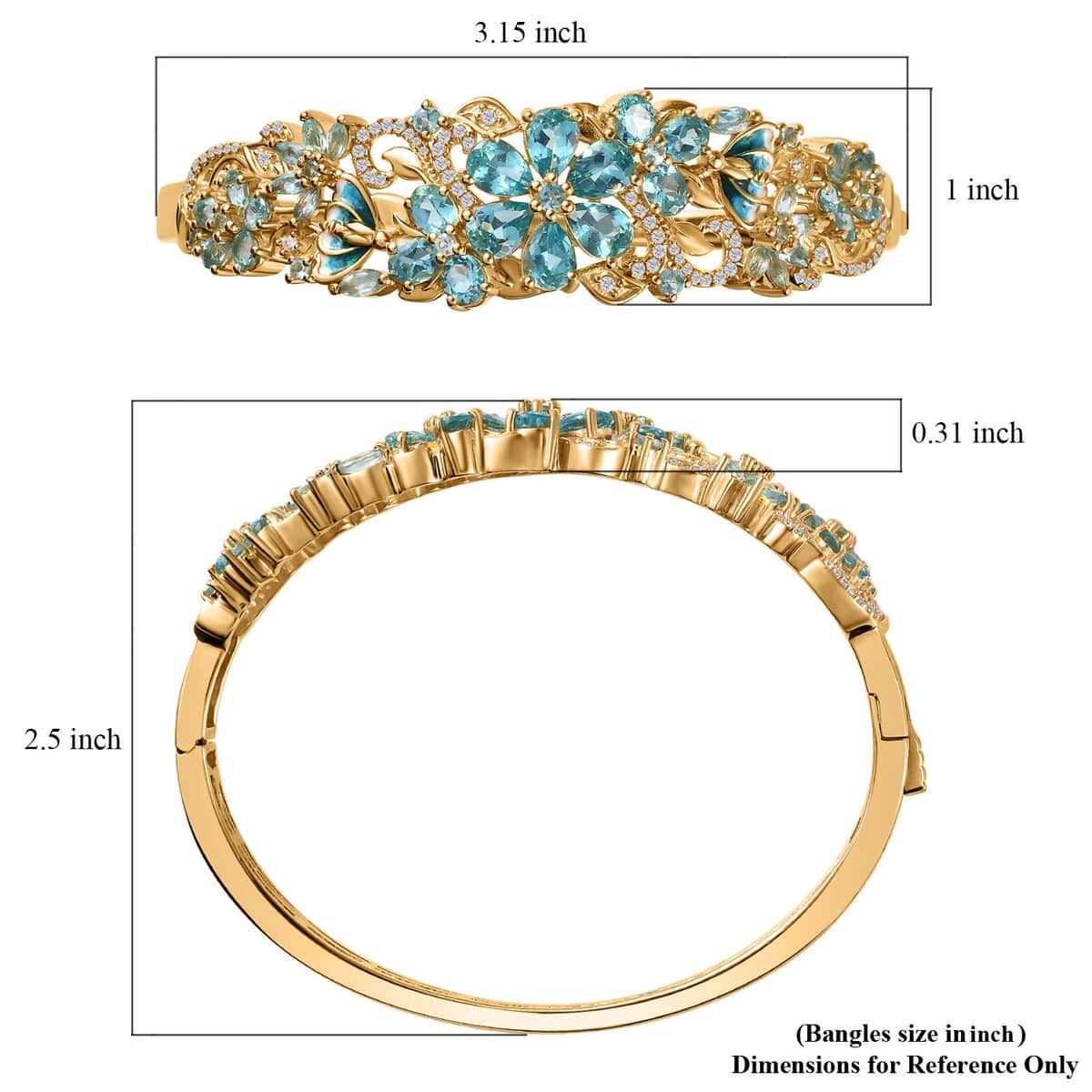 Betroka Blue Apatite and White Zircon Floral Bangle Bracelet in Vermeil Yellow Gold Over Sterling Silver (7.25 In) 11.10 ctw image number 5