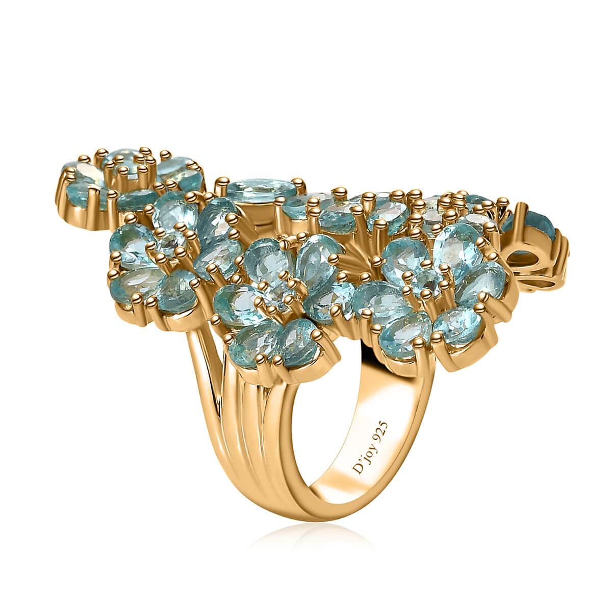 Betroka Blue Apatite and White Zircon Floral Ring in Vermeil Yellow Gold Over Sterling Silver (Size 6.0) 6.65 ctw image number 3