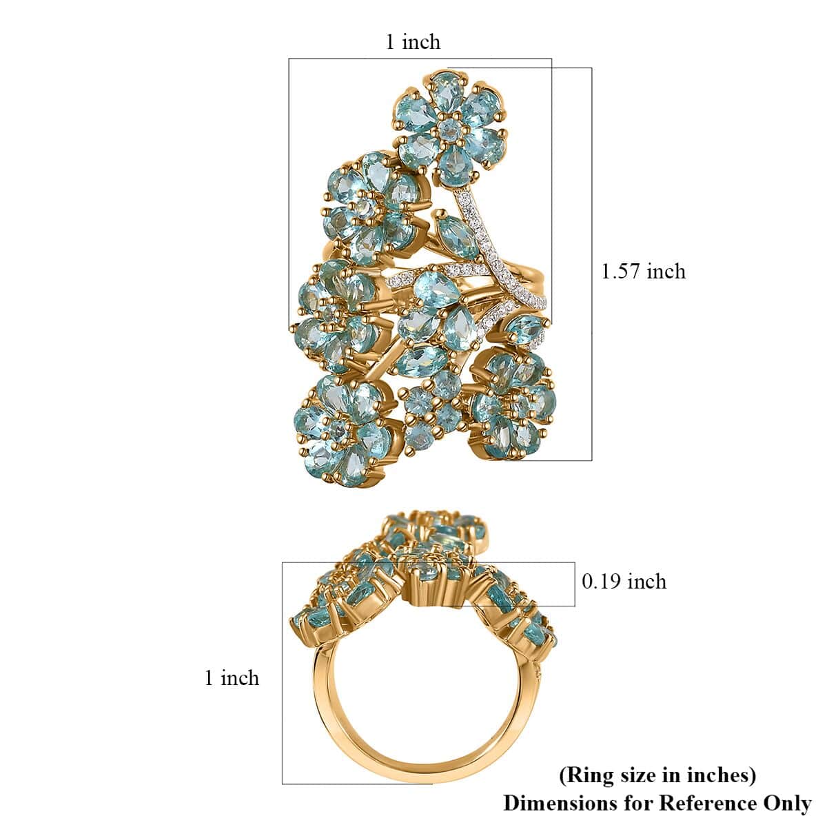 Betroka Blue Apatite and White Zircon Floral Ring in Vermeil Yellow Gold Over Sterling Silver (Size 6.0) 6.65 ctw image number 5