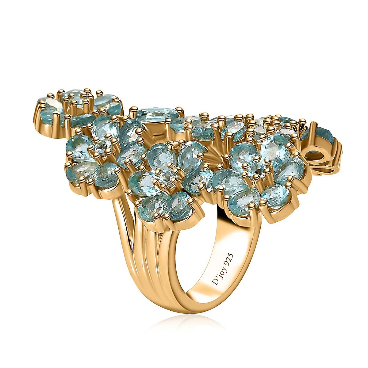 Madagascar Paraiba Apatite and White Zircon Floral Ring in Vermeil Yellow Gold Over Sterling Silver (Size 8.0) 6.65 ctw image number 3