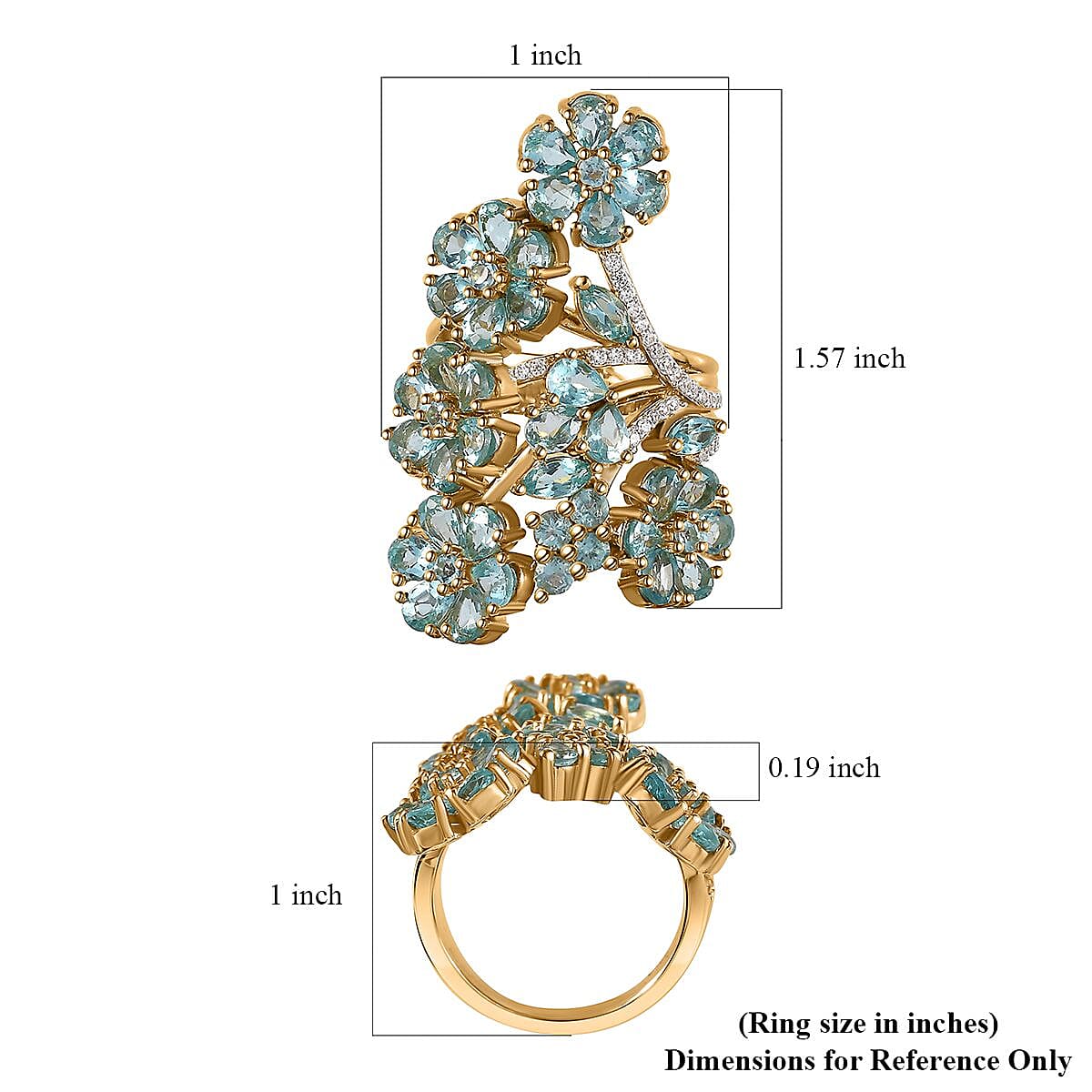 Madagascar Paraiba Apatite and White Zircon Floral Ring in Vermeil Yellow Gold Over Sterling Silver (Size 8.0) 6.65 ctw image number 5