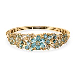 Betroka Blue Apatite and White Zircon Floral Bangle Bracelet in Vermeil Yellow Gold Over Sterling Silver (8.00 In) 11.10 ctw