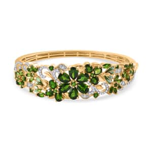 Chrome Diopside and White Zircon Floral Bangle Bracelet in Vermeil Yellow Gold Over Sterling Silver (6.50 In) 11.75 ctw