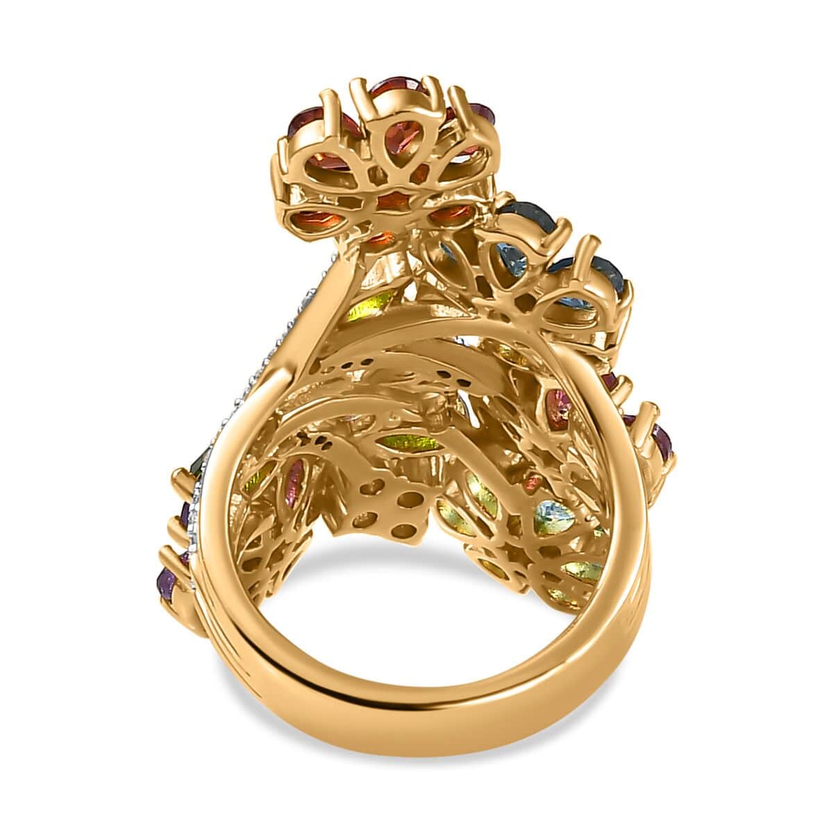 Multi Gemstone Floral Ring in Vermeil Yellow Gold Over Sterling Silver (Size 6.0) 7.10 ctw image number 4