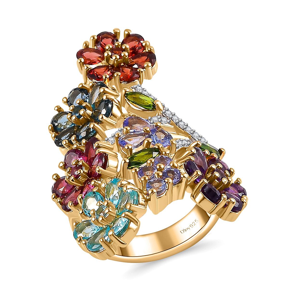 Buy Multi Gemstone Floral Ring in Vermeil Yellow Gold Over