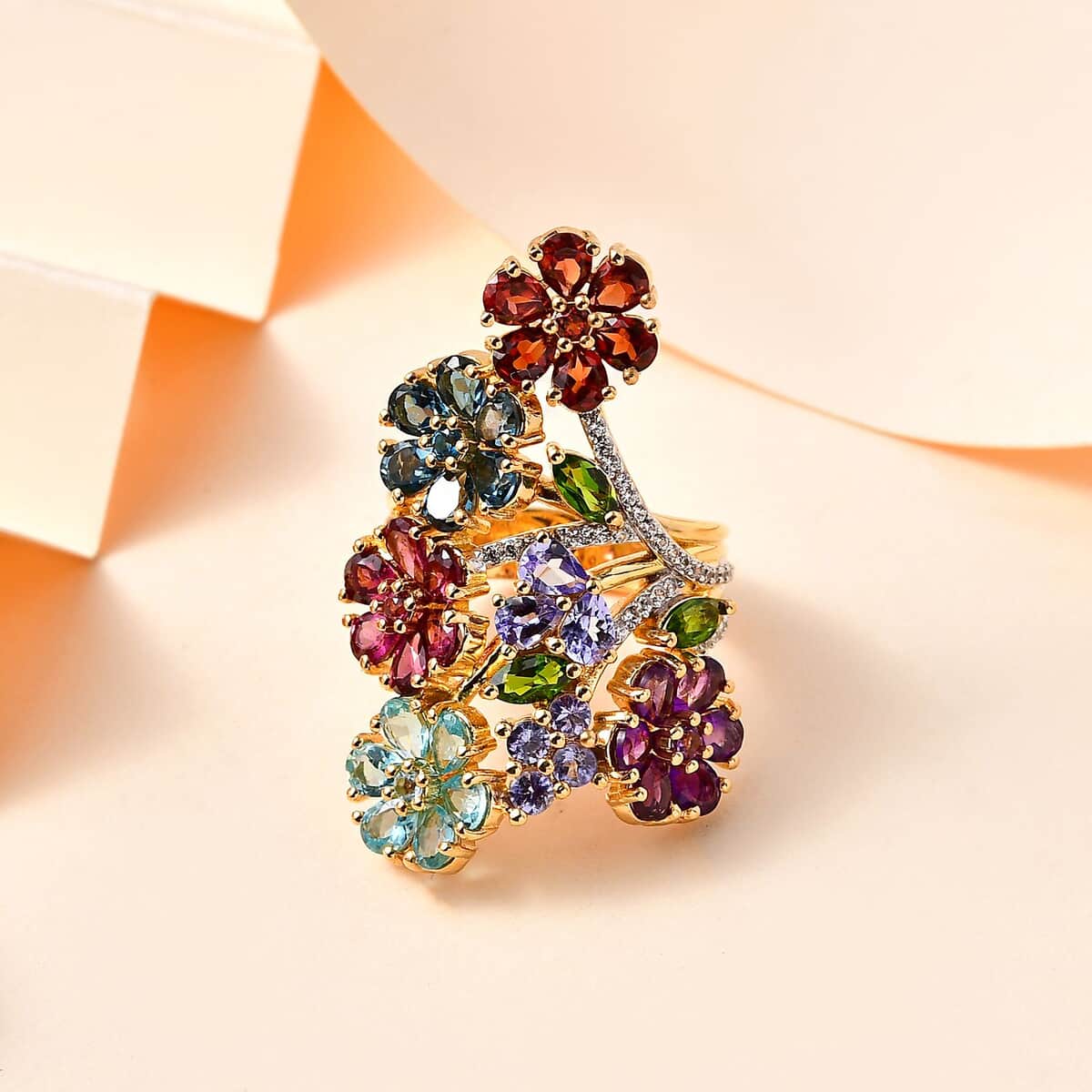 Multi Gemstone Floral Ring in Vermeil Yellow Gold Over Sterling Silver (Size 8.0) 7.10 ctw image number 1