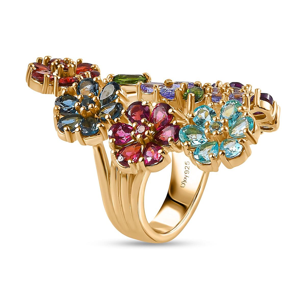 Buy Multi Gemstone Floral Ring in Vermeil Yellow Gold Over