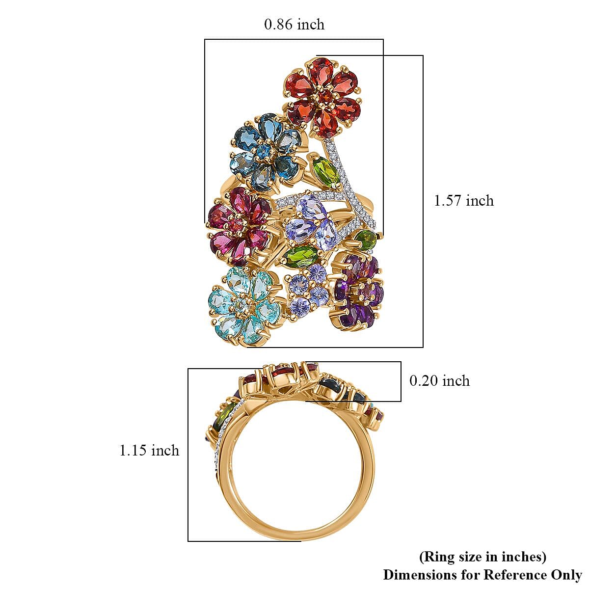 テラコッタ561 Buy Multi Gemstone Floral Ring in Vermeil Yellow Gold Over
