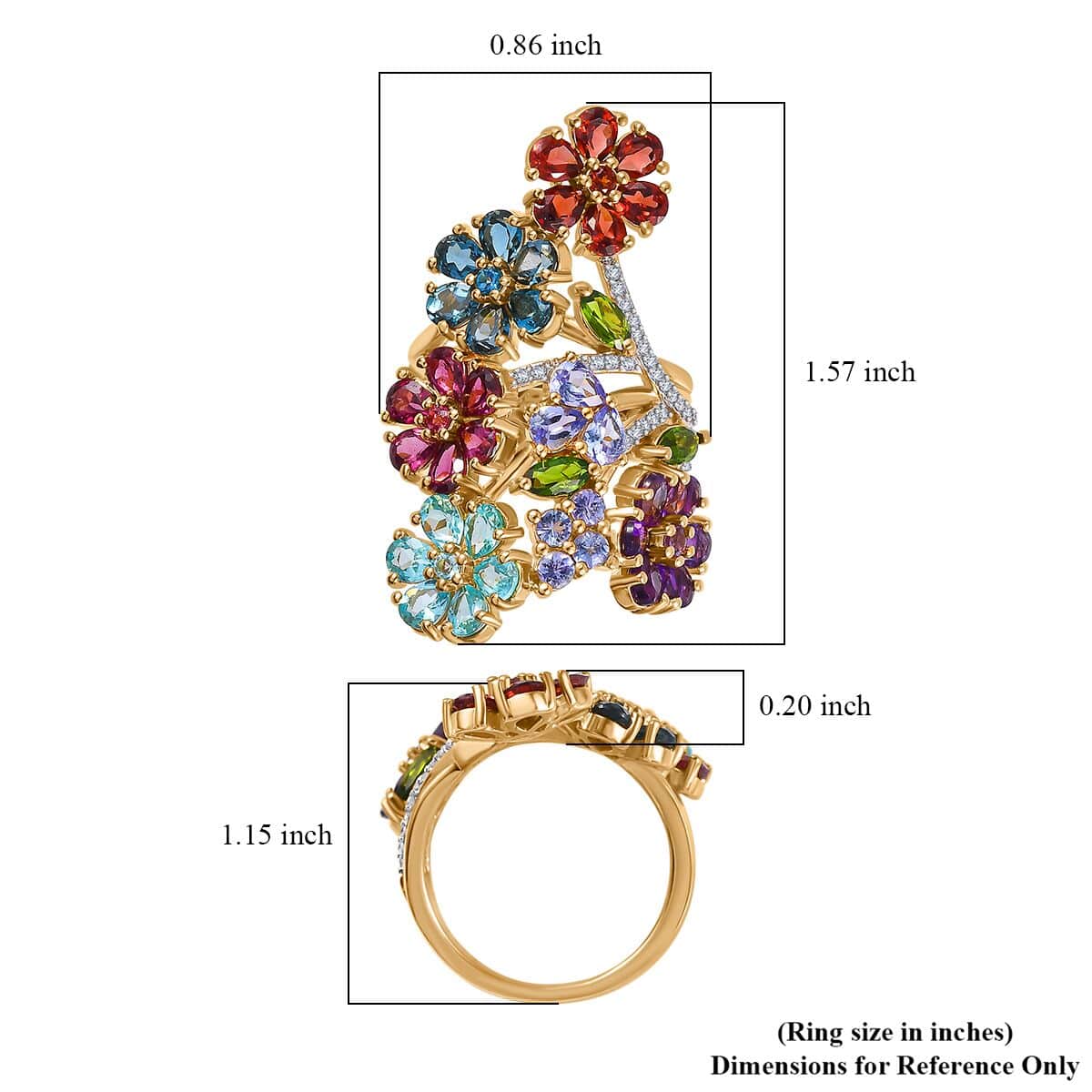 Multi Gemstone Floral Ring in Vermeil Yellow Gold Over Sterling Silver (Size 8.0) 7.10 ctw image number 5