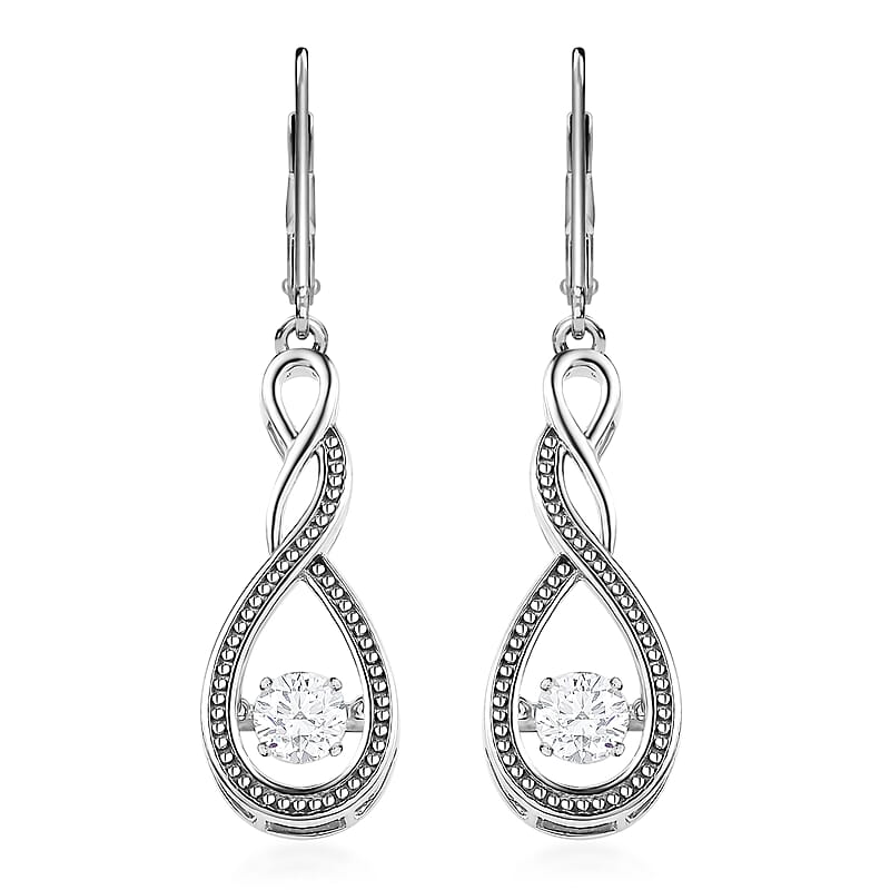 Moissanite Lever Back Earrings in Platinum Over Sterling Silver 0.90 ctw