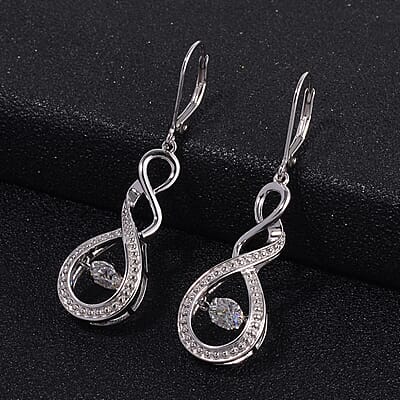 Moissanite Lever Back Earrings in Platinum Over Sterling Silver 0.90 ctw