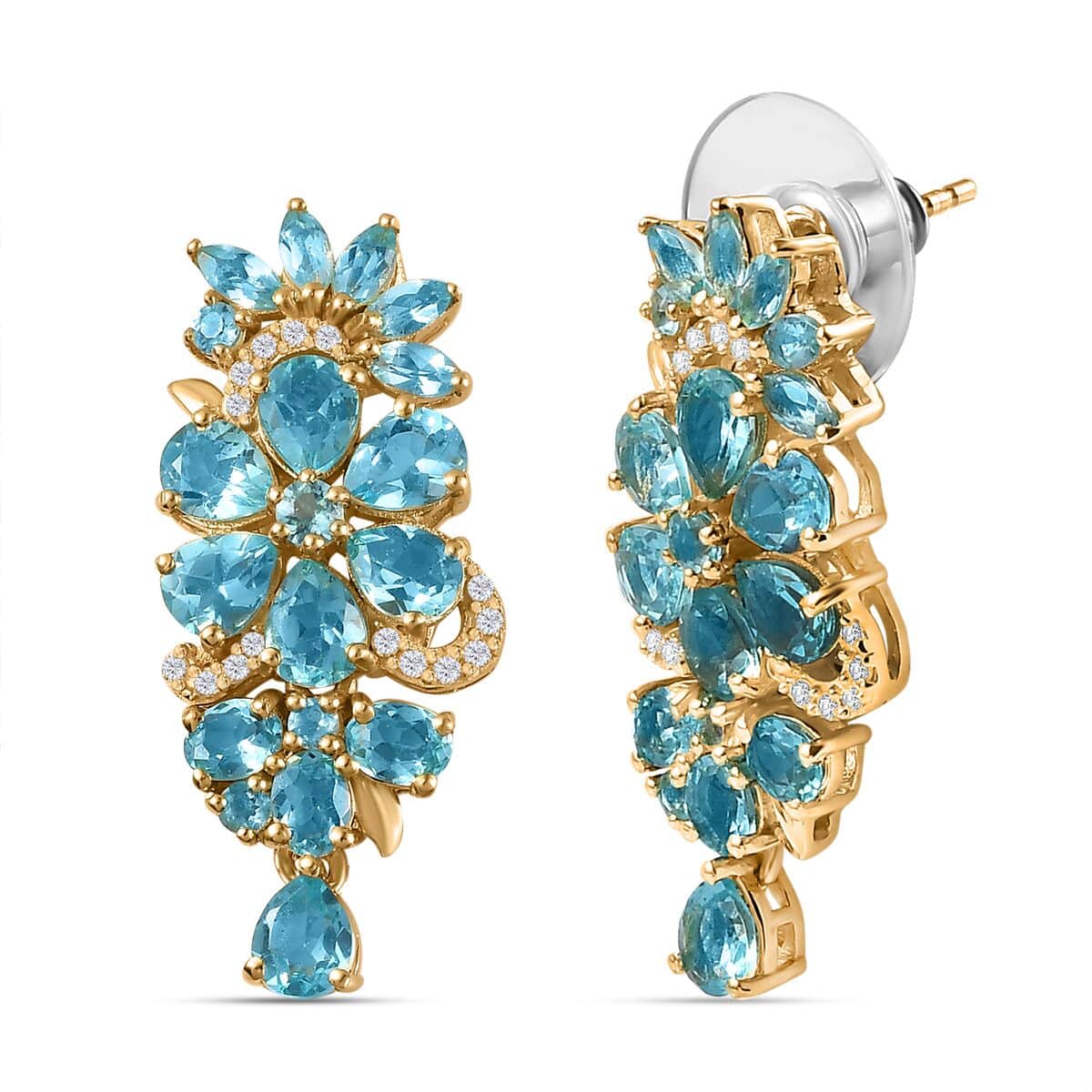 Betroka Blue Apatite and White Zircon Floral Earrings in Vermeil Yellow Gold Over Sterling Silver 7.15 ctw image number 0