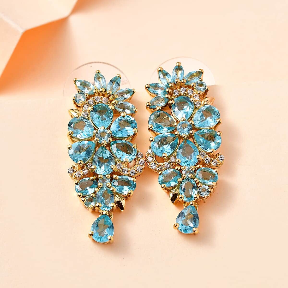 Betroka Blue Apatite and White Zircon Floral Earrings in Vermeil Yellow Gold Over Sterling Silver 7.15 ctw image number 1