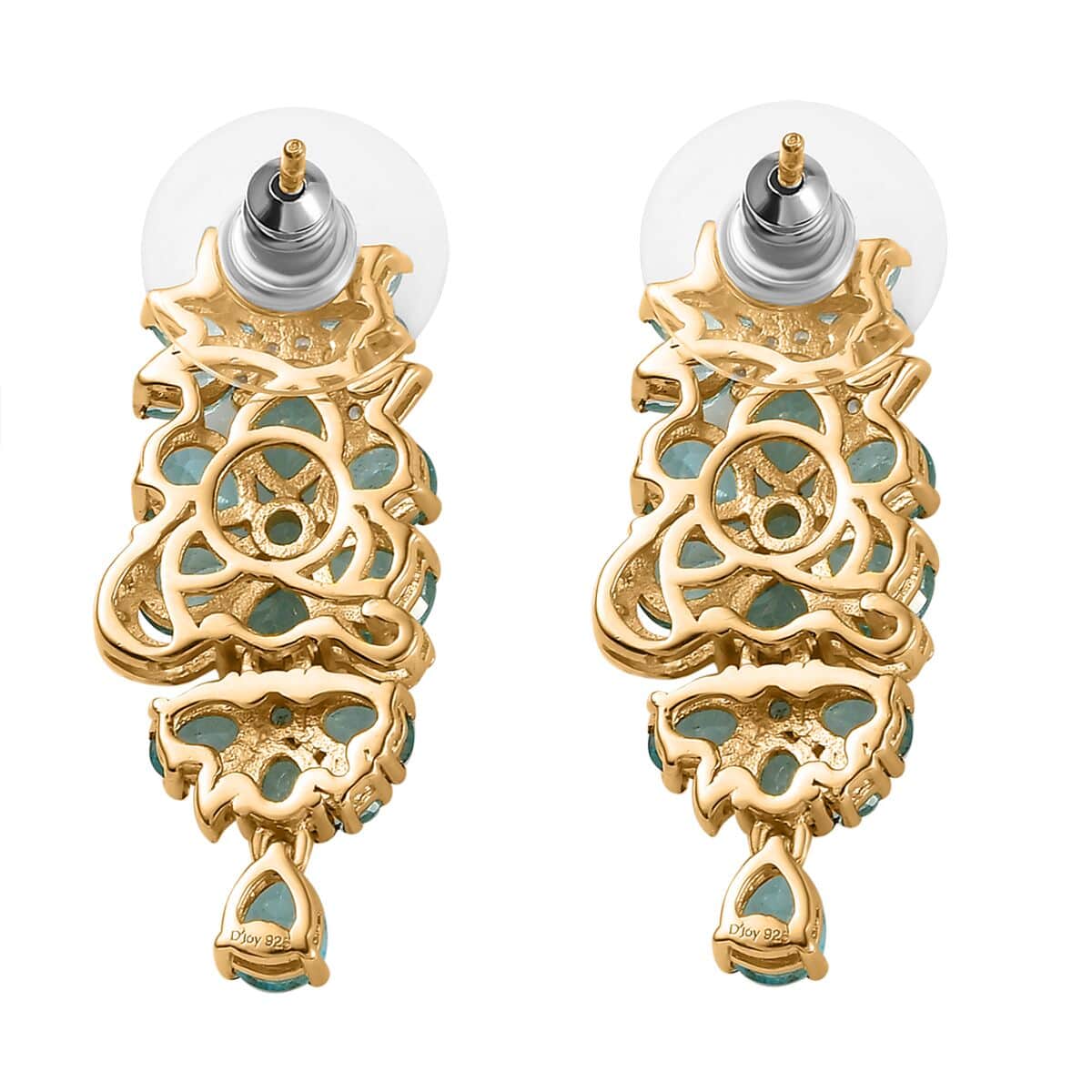 Betroka Blue Apatite and White Zircon Floral Earrings in Vermeil Yellow Gold Over Sterling Silver 7.15 ctw image number 3