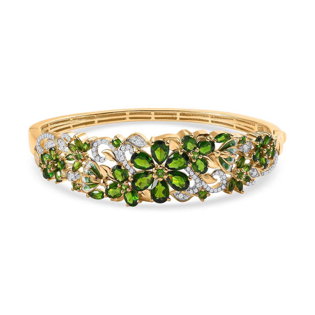 Chrome Diopside and White Zircon Bangle Bracelet in Vermeil Yellow Gold Over Sterling Silver (7.25 In) 11.75 ctw image number 0