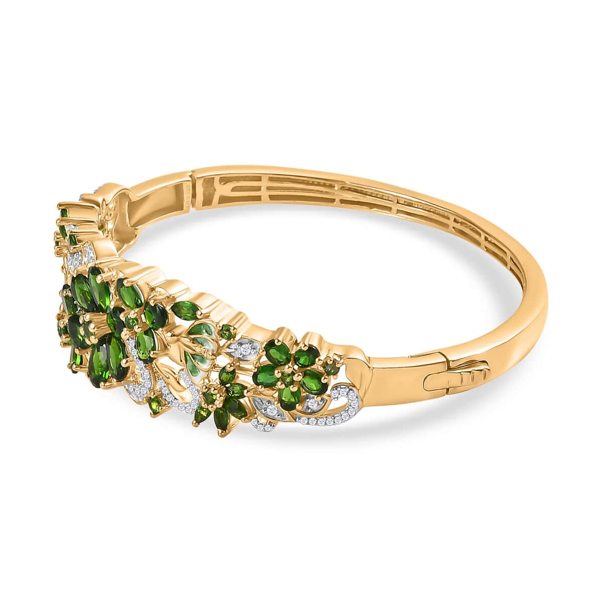Chrome Diopside and White Zircon Bangle Bracelet in Vermeil Yellow Gold Over Sterling Silver (7.25 In) 11.75 ctw image number 3