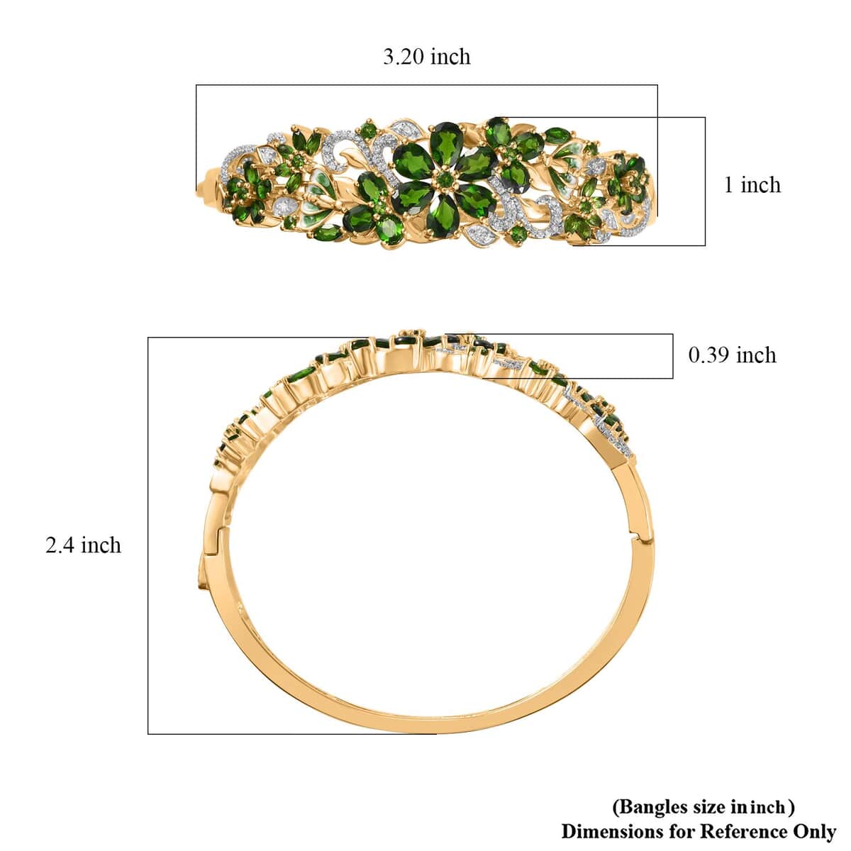 Chrome Diopside and White Zircon Bangle Bracelet in Vermeil Yellow Gold Over Sterling Silver (7.25 In) 11.75 ctw image number 5