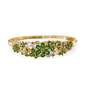 Chrome Diopside and White Zircon Floral Bangle Bracelet in Vermeil Yellow Gold Over Sterling Silver (8.00 In) 11.75 ctw