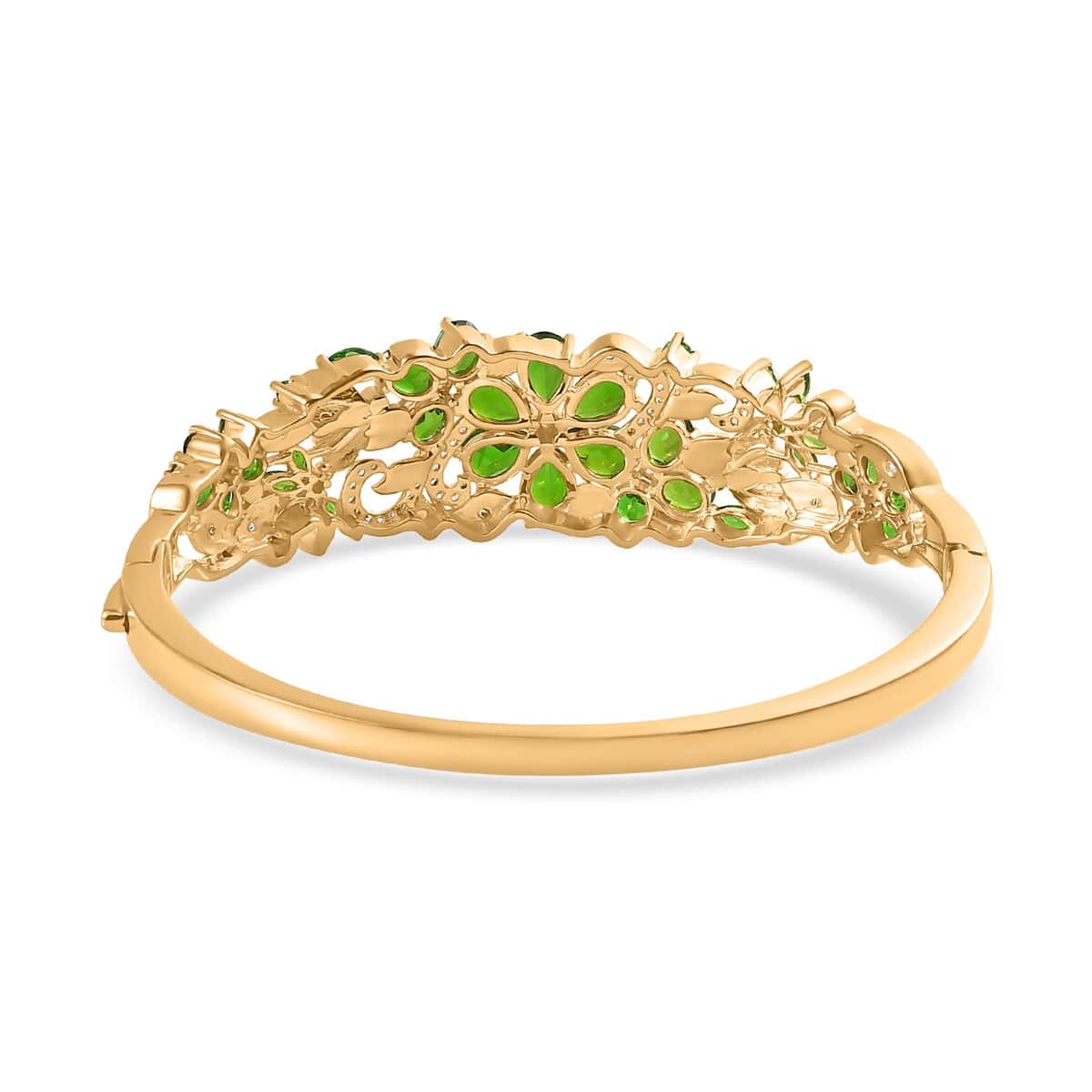 Chrome Diopside and White Zircon Floral Bangle Bracelet in Vermeil Yellow Gold Over Sterling Silver (8.00 In) 11.75 ctw image number 4