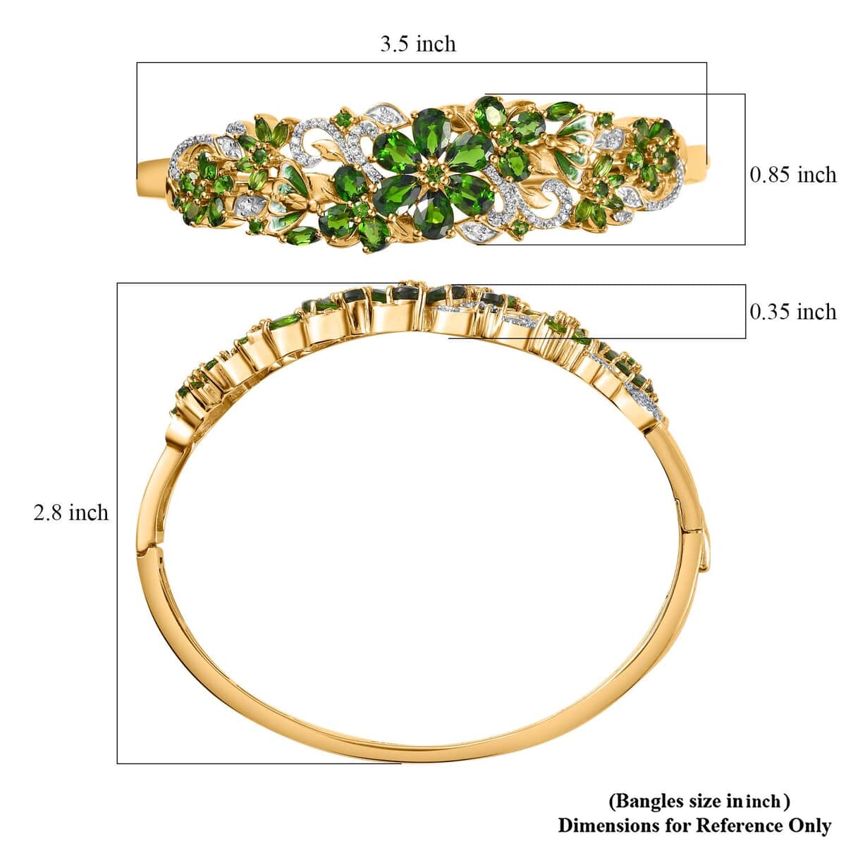 Chrome Diopside and White Zircon Floral Bangle Bracelet in Vermeil Yellow Gold Over Sterling Silver (8.00 In) 11.75 ctw image number 5