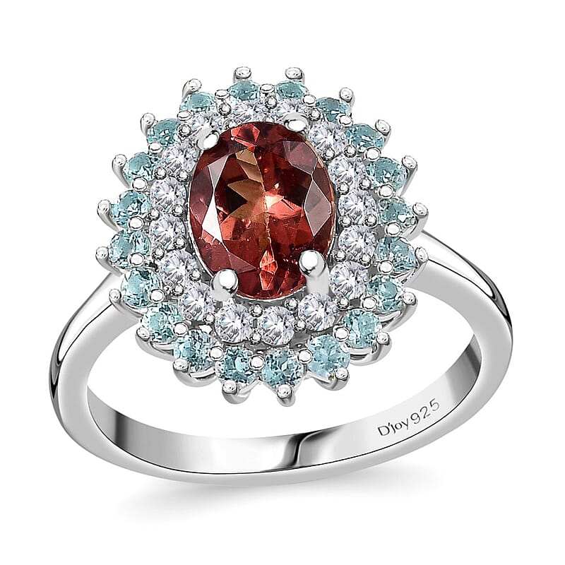 Blush Apatite and Multi Gemstone Floral Ring in Platinum Over Sterling Silver (Size 10.0) 2.10 ctw