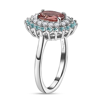 Blush Apatite and Multi Gemstone Floral Ring in Platinum Over Sterling Silver (Size 10.0) 2.10 ctw