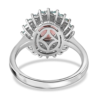 Blush Apatite and Multi Gemstone Floral Ring in Platinum Over Sterling Silver (Size 10.0) 2.10 ctw