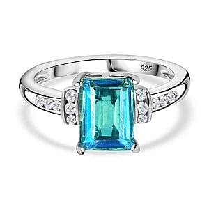 Peacock Triplet Quartz and White Zircon 2.08 ctw Ring in Platinum Over Sterling Silver (Size 8.0)